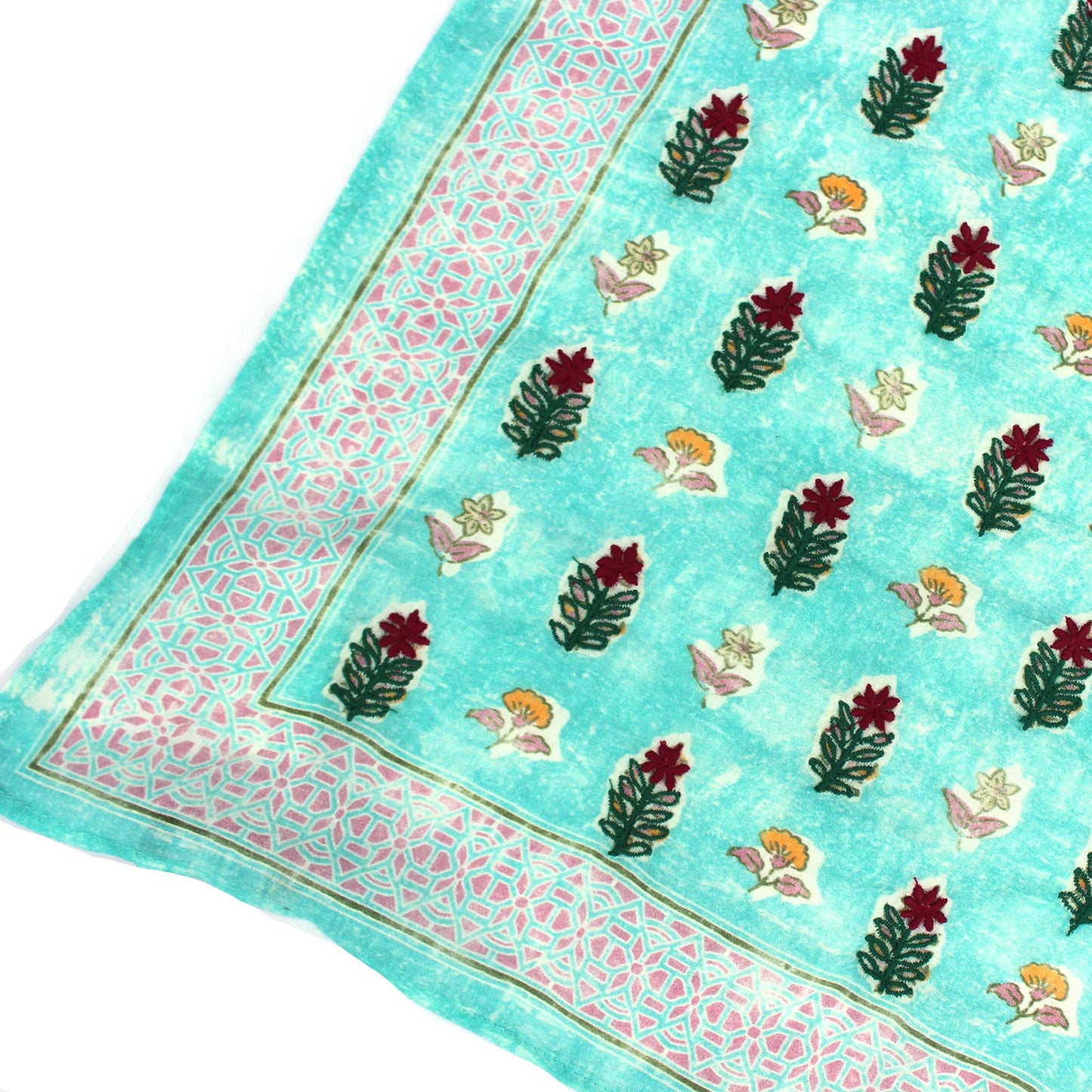 Turquoise Flower Cotton Square Scarf