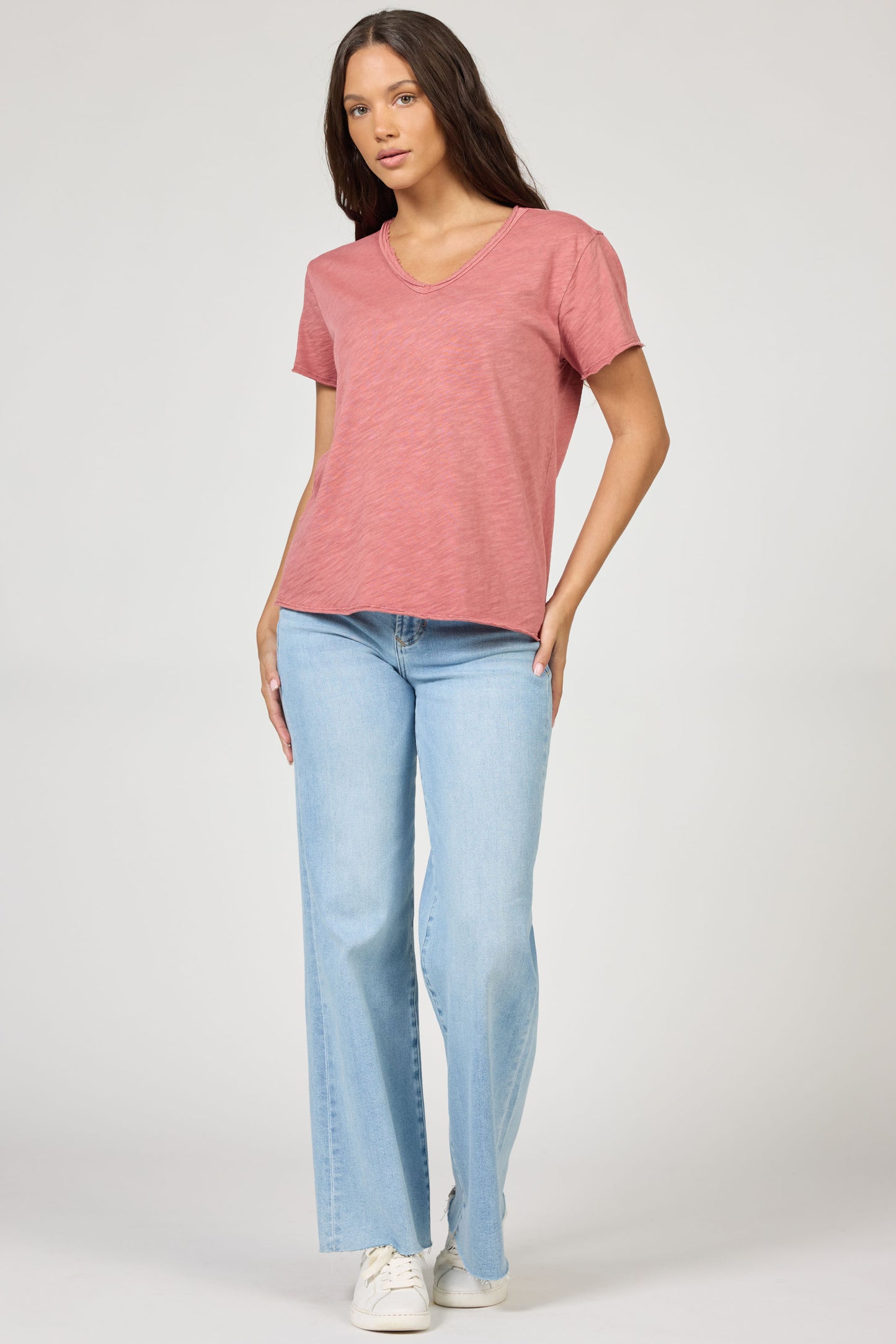 Vanya Relaxed V-Neck Tee in Copper Rose | Dear John