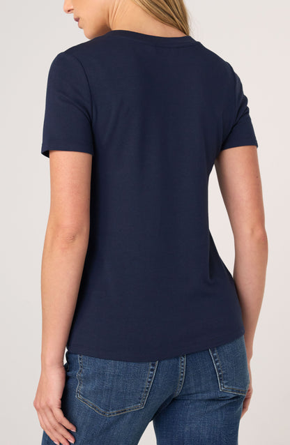 Short Sleeve V-Neck Tee in Navy | Liverpool