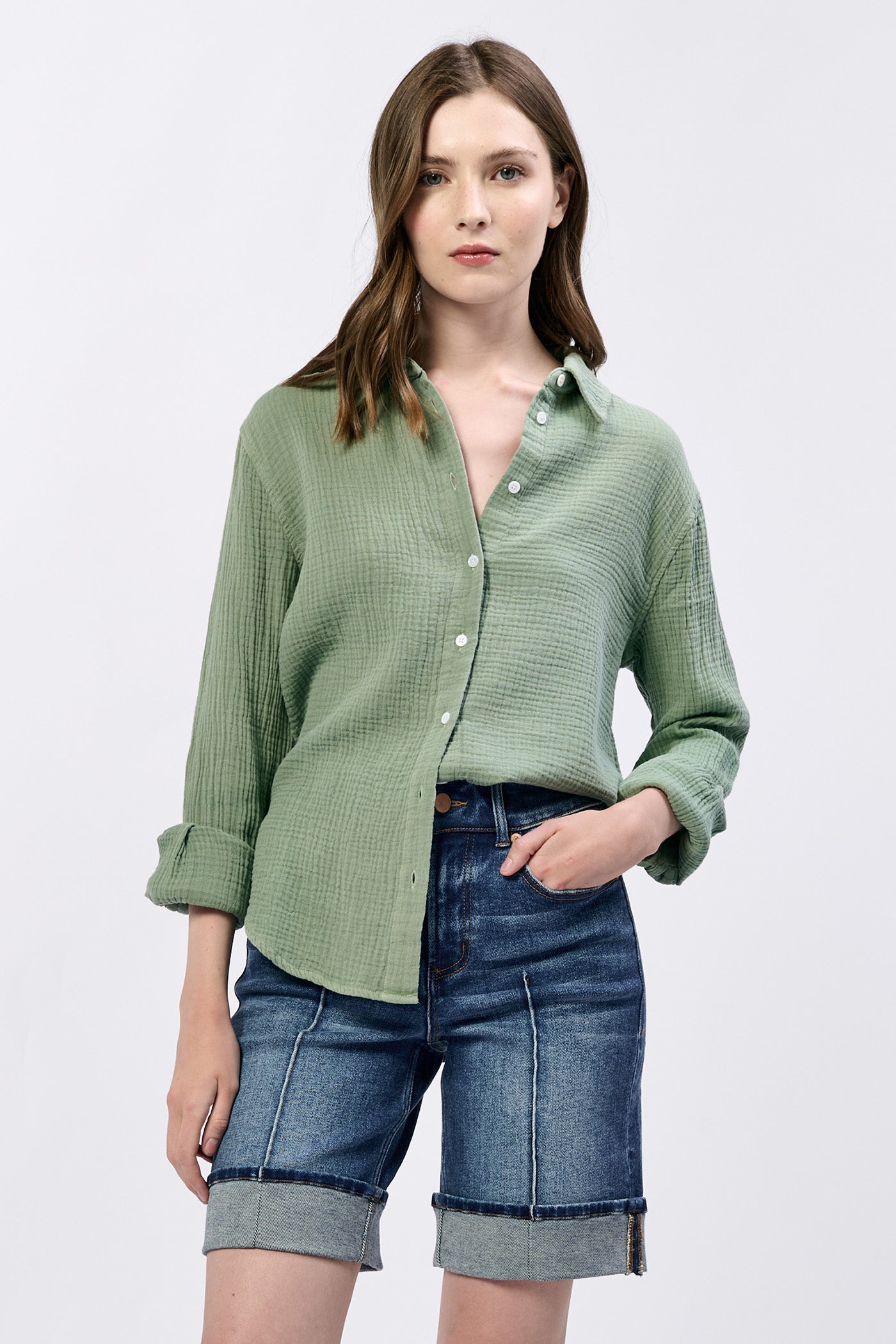 Gaia Gauze Shirt in Green | Dear John