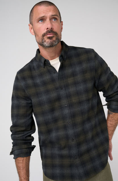 Long Sleeve Button Up in Black/Grey Plaid | Liverpool