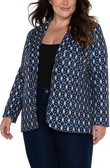 Plus Size Boyfriend Blazer in Navy Batik Print