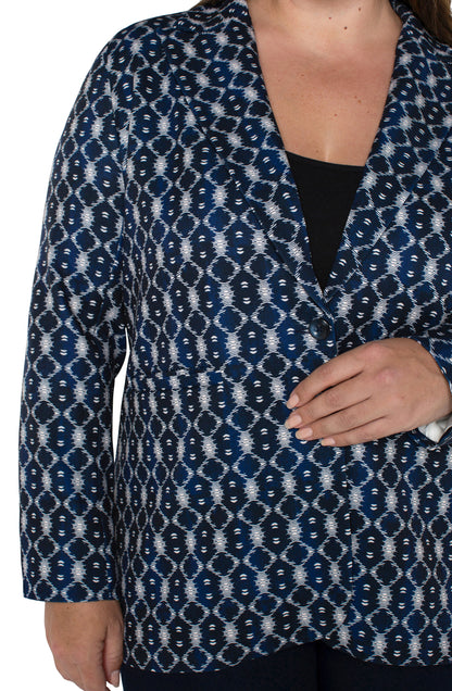 Plus Size Boyfriend Blazer in Navy Batik Print