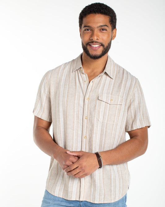 Short Sleeve Button Up in Khaki White | Liverpool