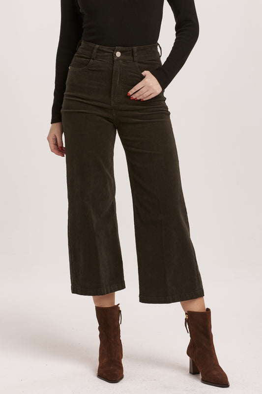 Audrey Wide Crop Corduroy in Forest Pine | Dear John
