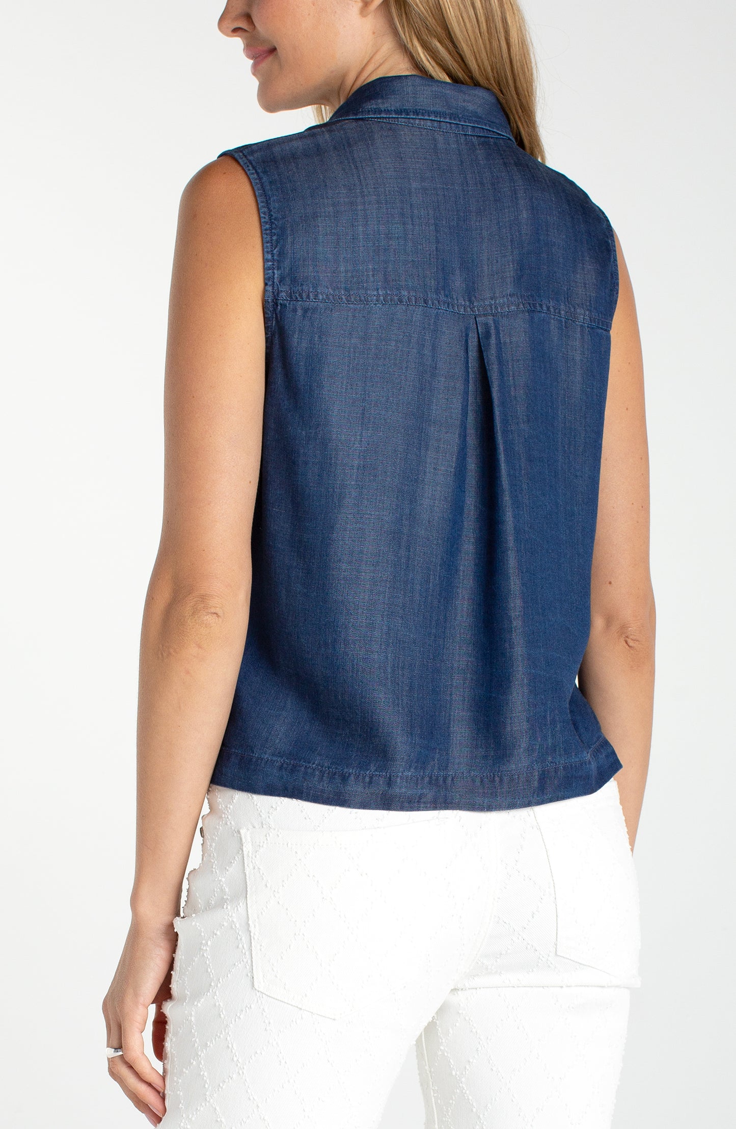 Sleeveless Denim Shirt in Indigo | Liverpool