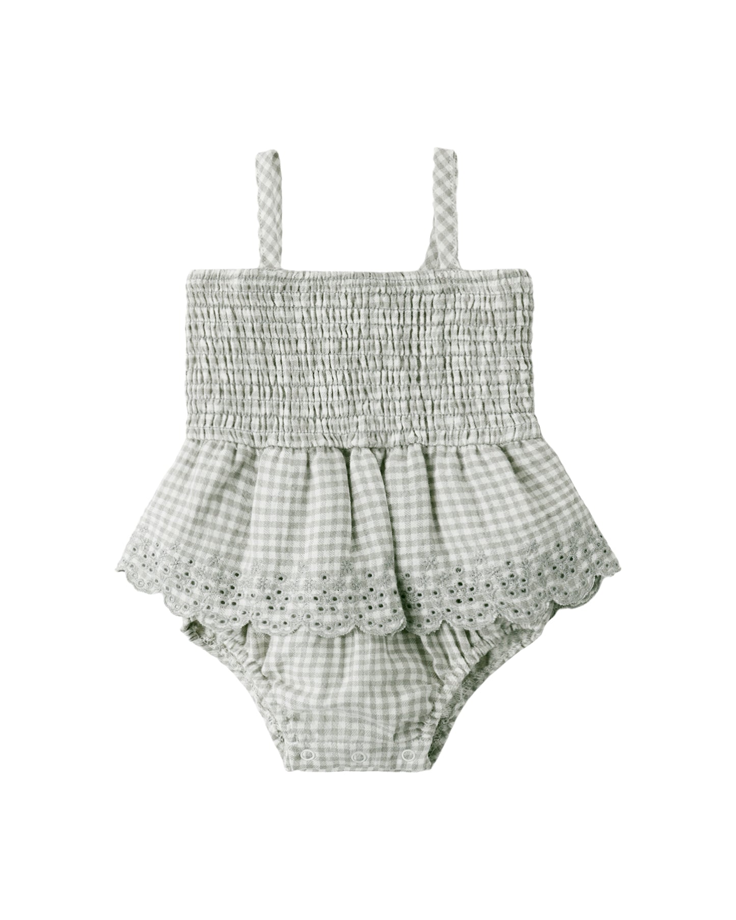 Sage Check Smocked Romper