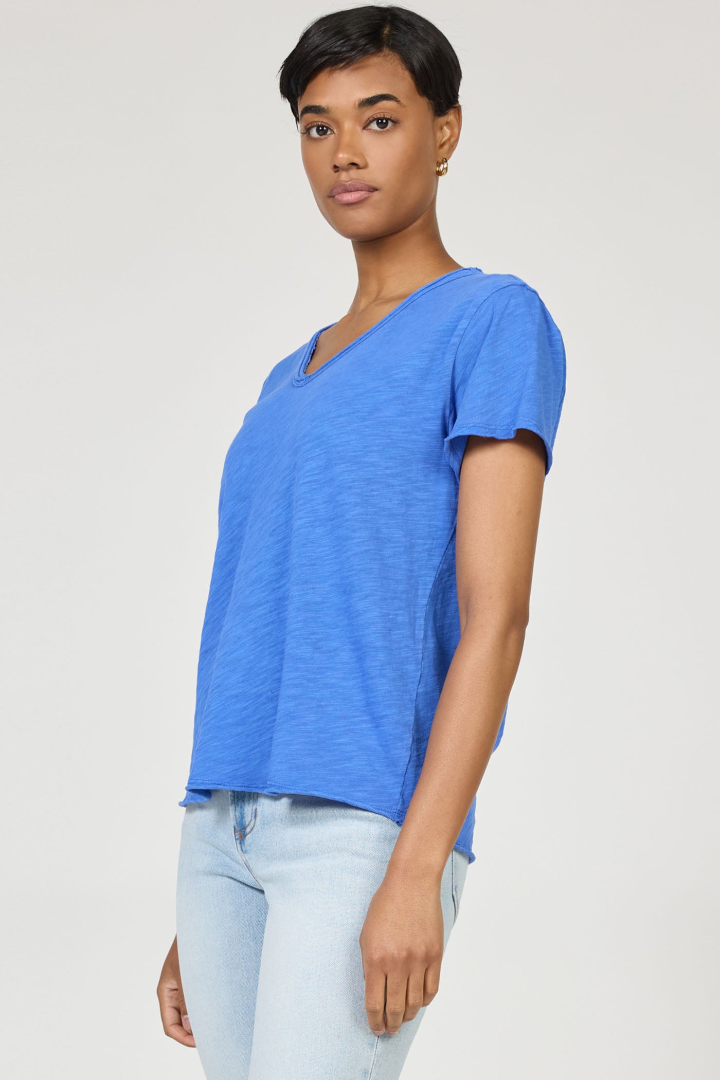 Vanya Relaxed V-Neck Tee in Dazzling Blue | Dear John