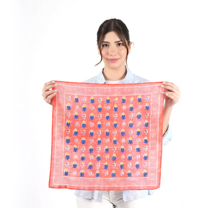 Red Flower Cotton Square Scarf