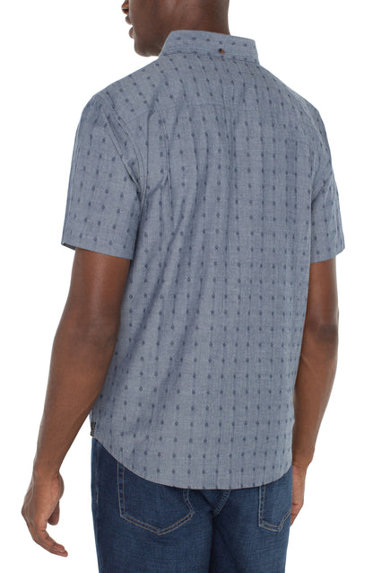 Short Sleeve Button Up Shirt - Chambray Dobby