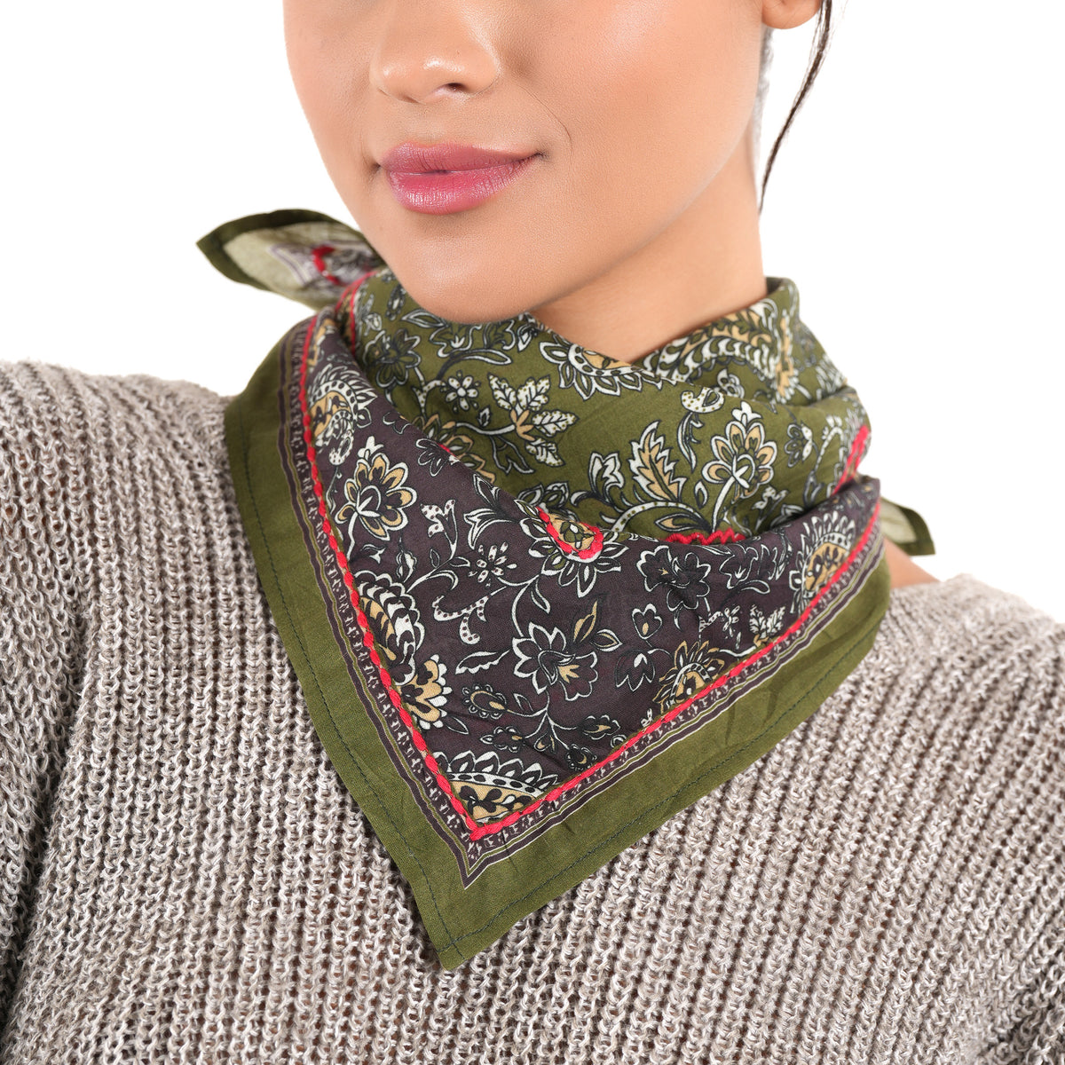 Olive Paisley Cotton Square Scarf