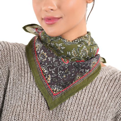 Olive Paisley Cotton Square Scarf
