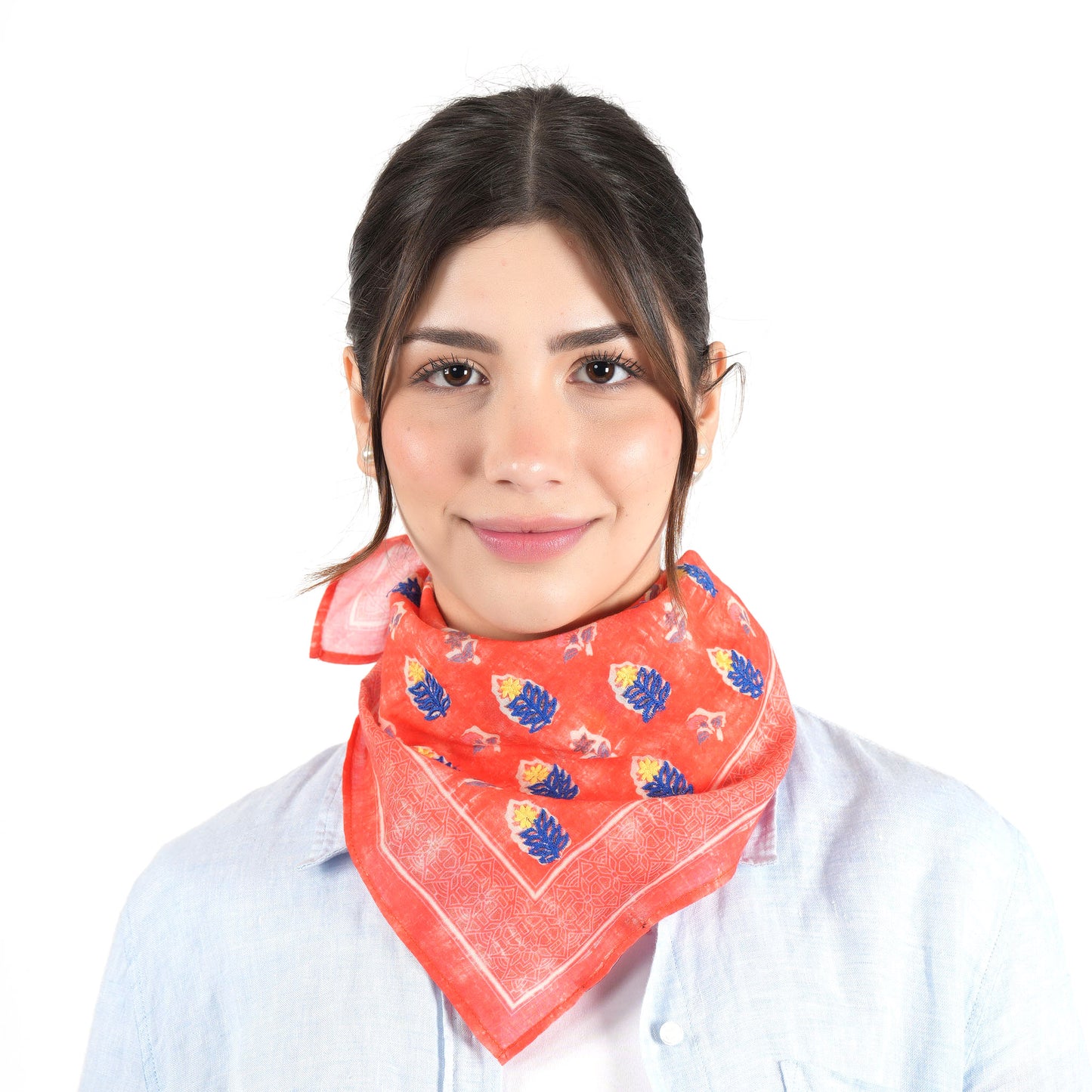 Red Flower Cotton Square Scarf
