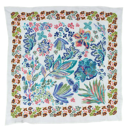 White Floral Cotton Square Scarf