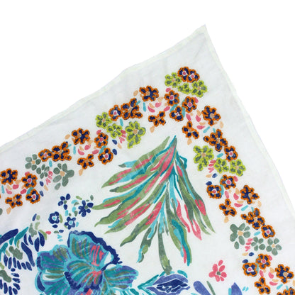 White Floral Cotton Square Scarf