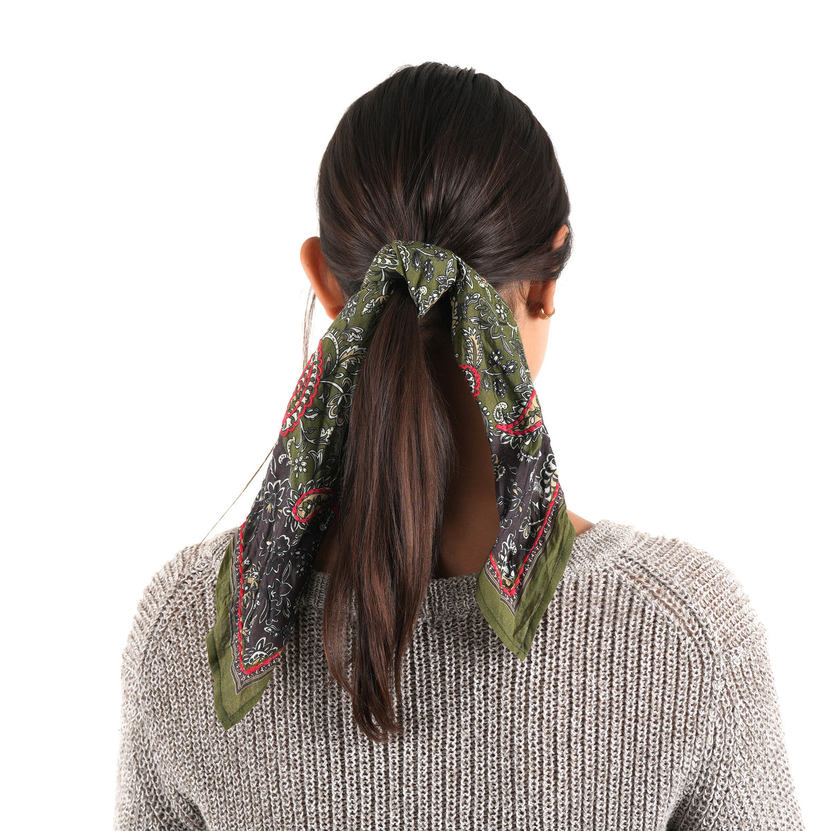 Olive Paisley Cotton Square Scarf