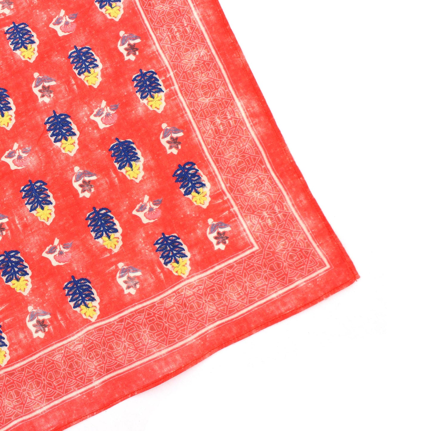 Red Flower Cotton Square Scarf