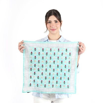 Turquoise Flower Cotton Square Scarf