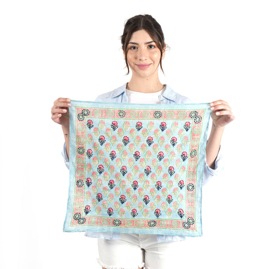 Aqua Flower Cotton Square Scarf