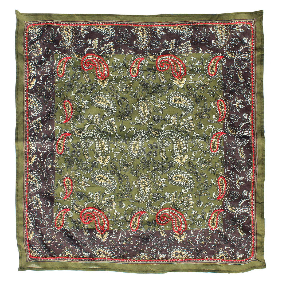 Olive Paisley Cotton Square Scarf