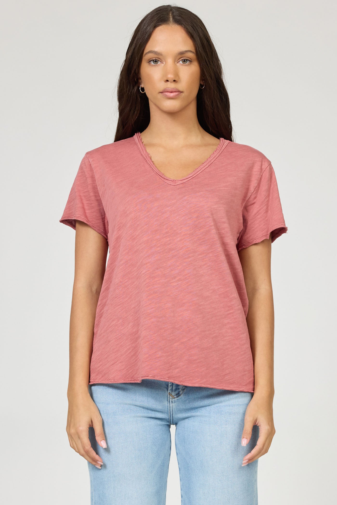 Vanya Relaxed V-Neck Tee in Copper Rose | Dear John