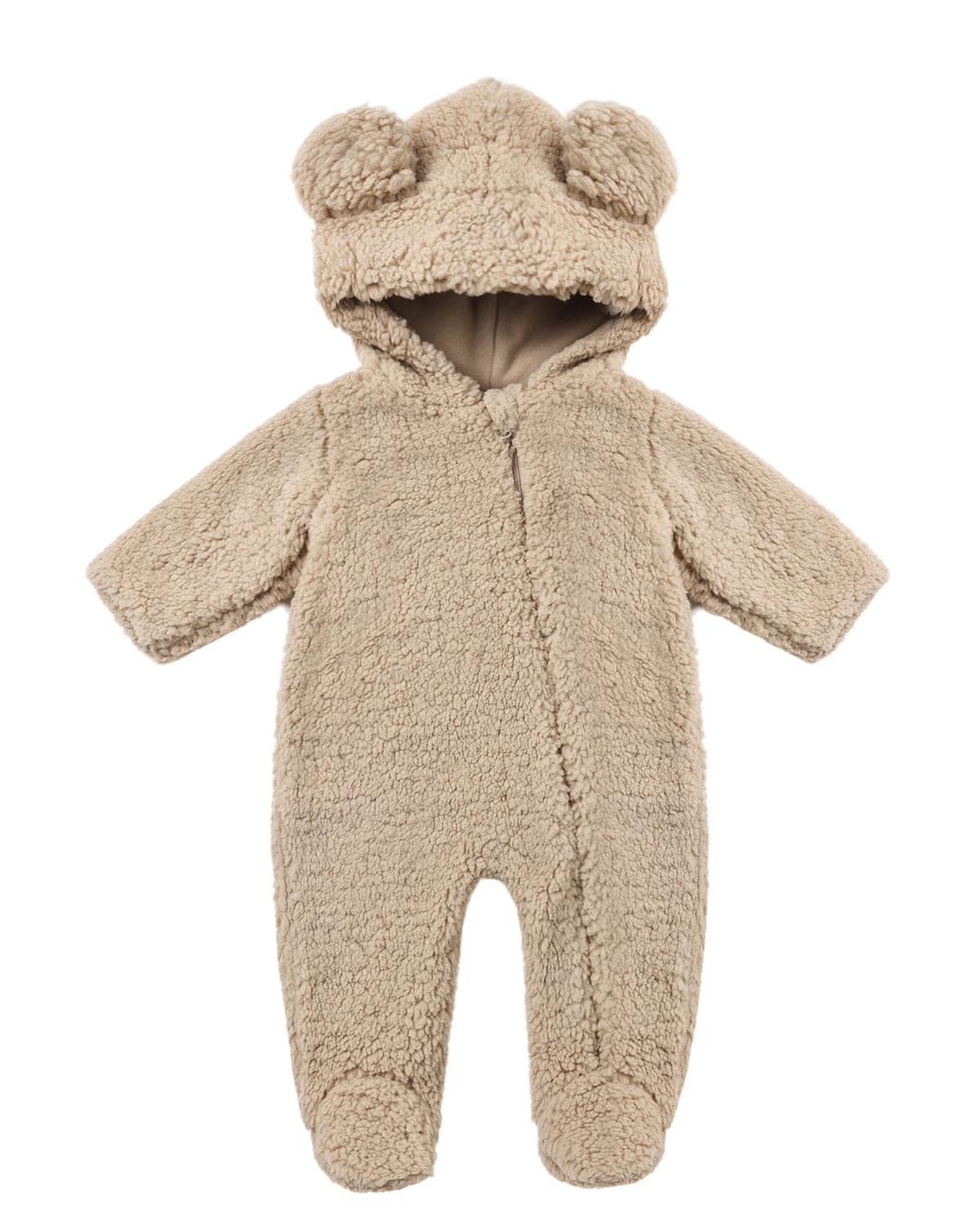 Cozy Bear Hood Jumpsuit in Latte