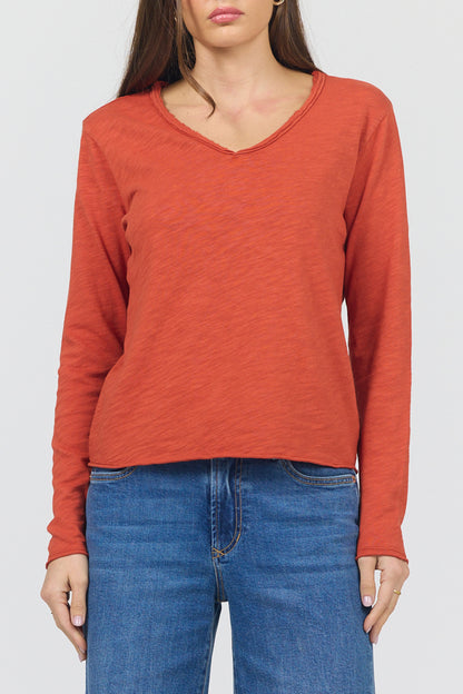 Vanya V-Neck Long Sleeve in Pumpkin | Dear John