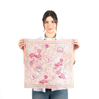 Peach Vintage Floral Cotton Square Scarf