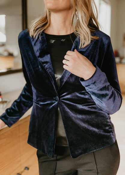 Velvet Blazer in Dark Navy | Molly Bracken