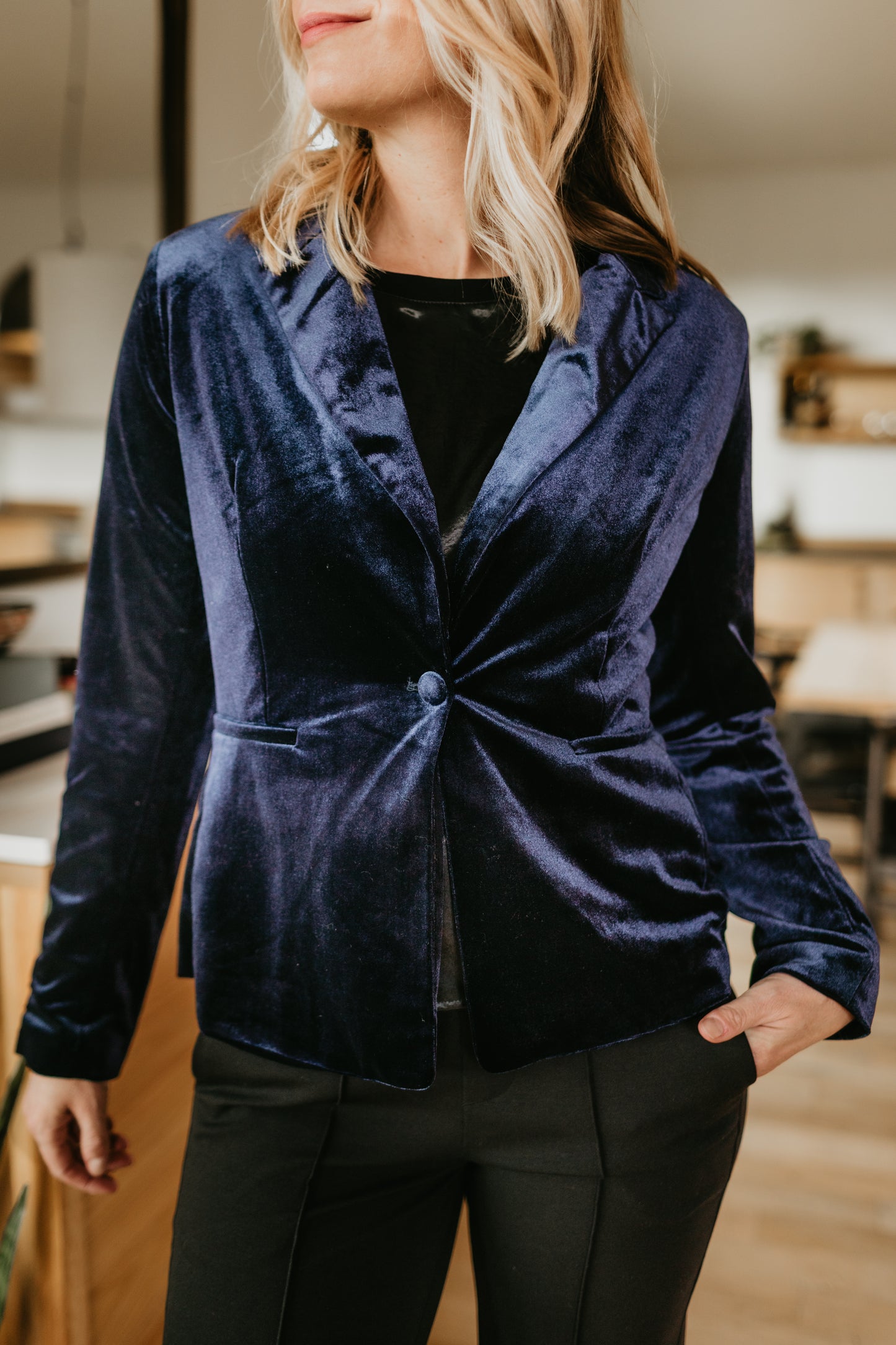 Velvet Blazer in Dark Navy | Molly Bracken