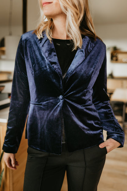 Velvet Blazer in Dark Navy | Molly Bracken