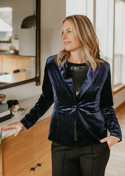 Velvet Blazer in Dark Navy | Molly Bracken