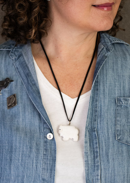 White Buffalo Fetish Pendant on Leather