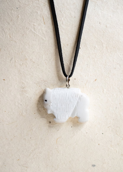 White Buffalo Fetish Pendant on Leather