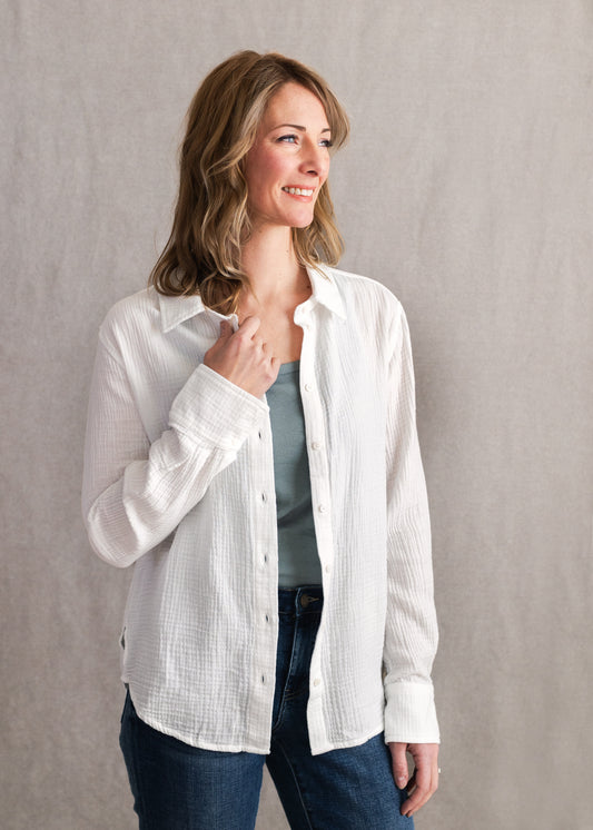 Gaia Gauze Shirt in White | Dear John