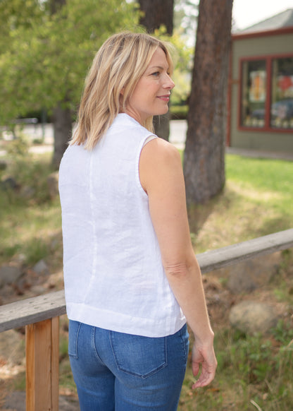 Hanky Linen Sleeveless Shirt in White | Cut•Loose
