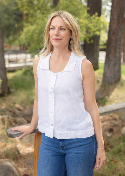 Hanky Linen Sleeveless Shirt in White | Cut•Loose