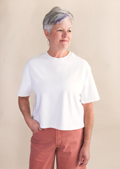 Maddox Boyfriend Jersey Top in White | Dear John