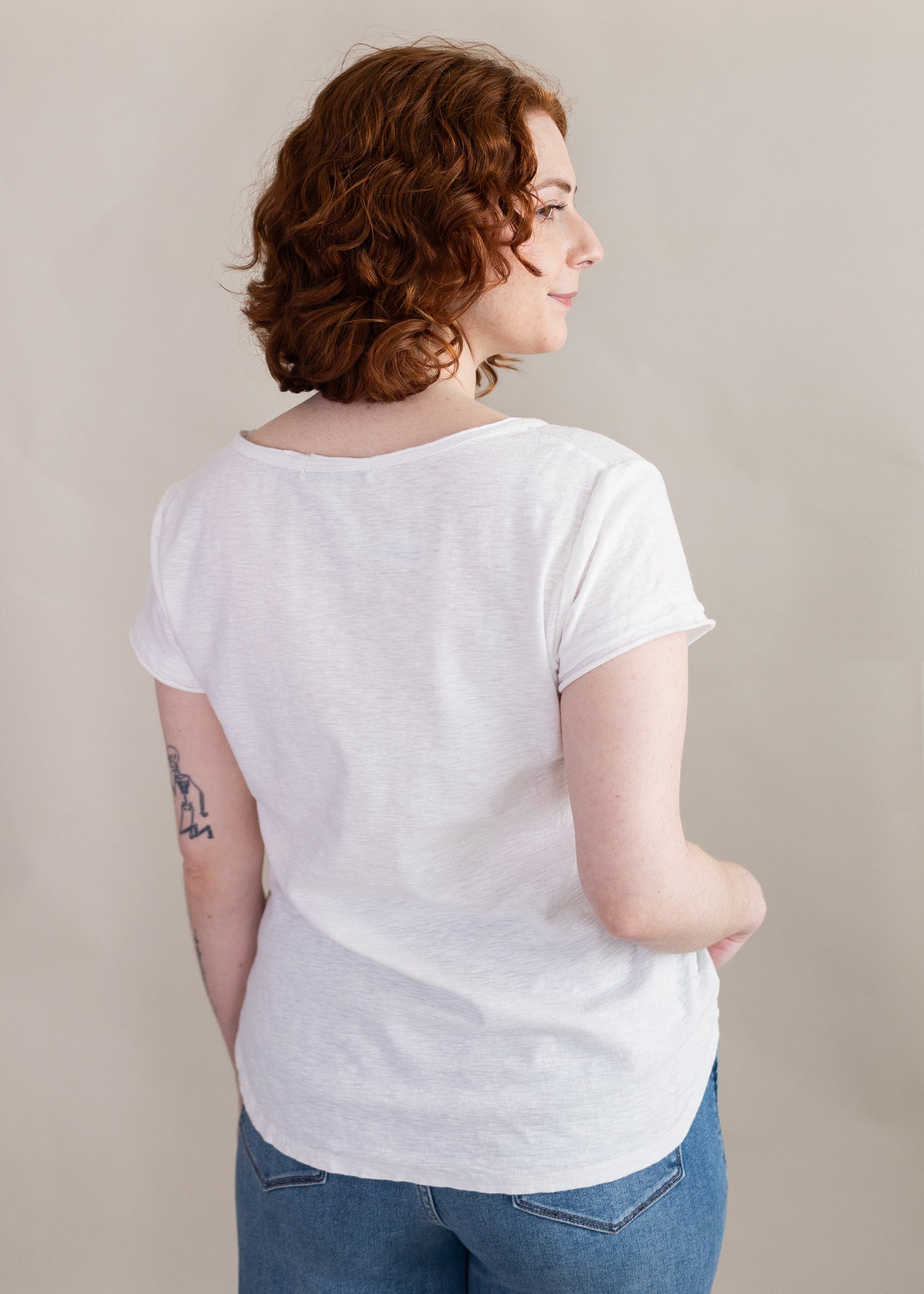 Raw Edge V-Neck Tee in White | Cut•Loose