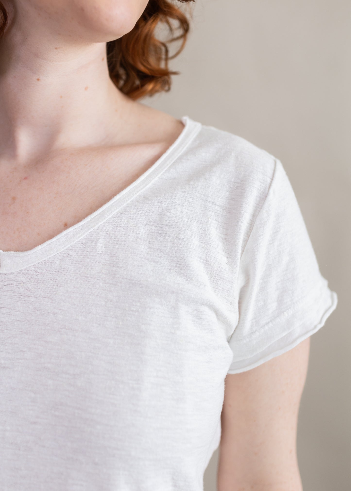 Raw Edge V-Neck Tee in White | Cut•Loose