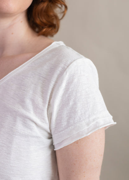 Raw Edge V-Neck Tee in White | Cut•Loose