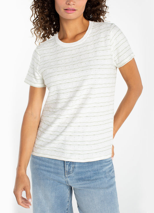 Green Stripe Knit Tee with Rib Trim | Liverpool