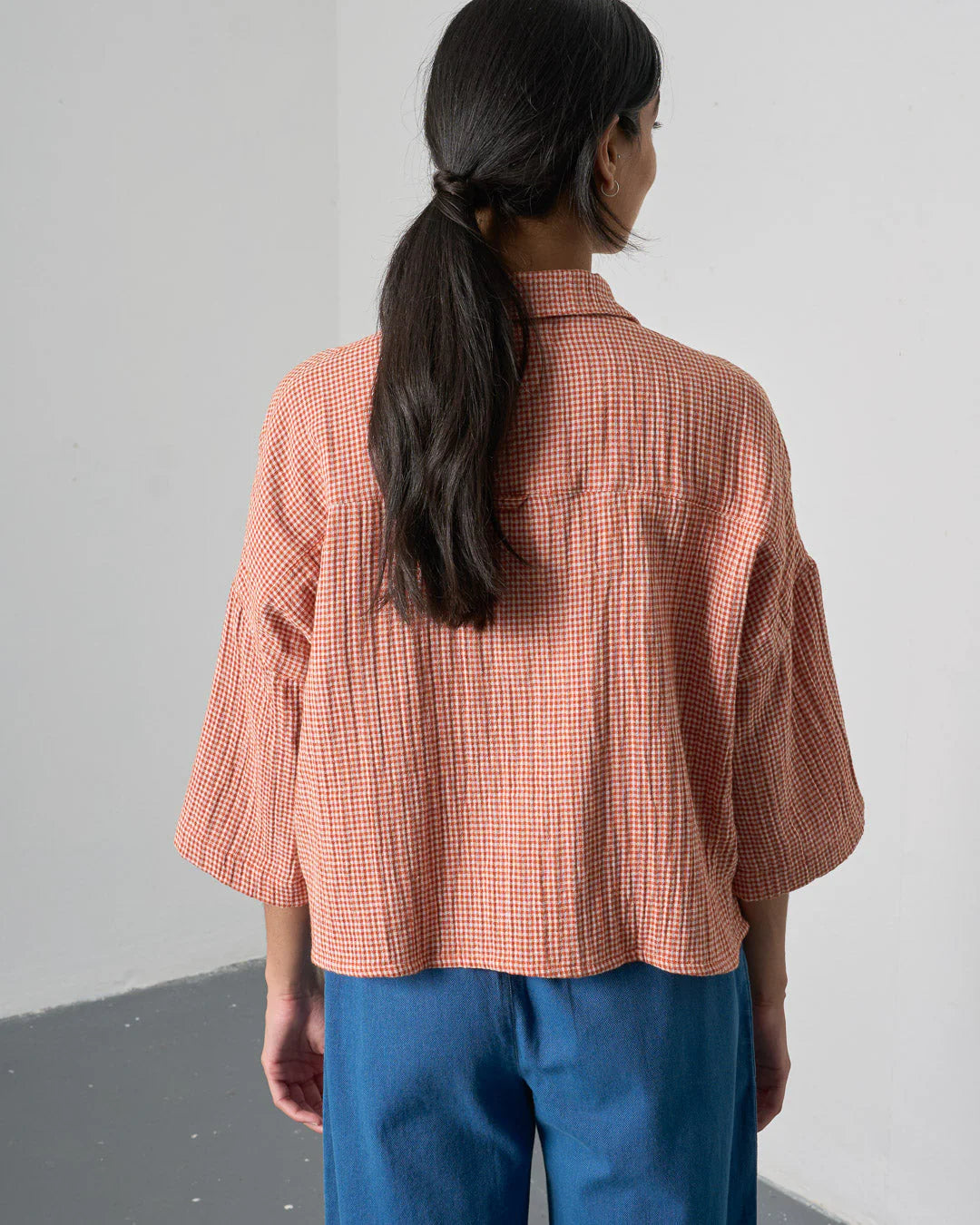 Ava Blouse in Rust Check | Bibico