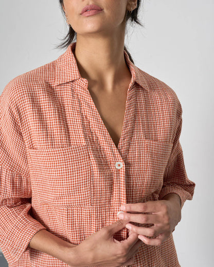 Ava Blouse in Rust Check | Bibico