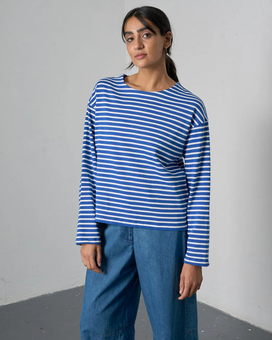 Zoe Relaxed Tee in Blue Stripe | Bibico