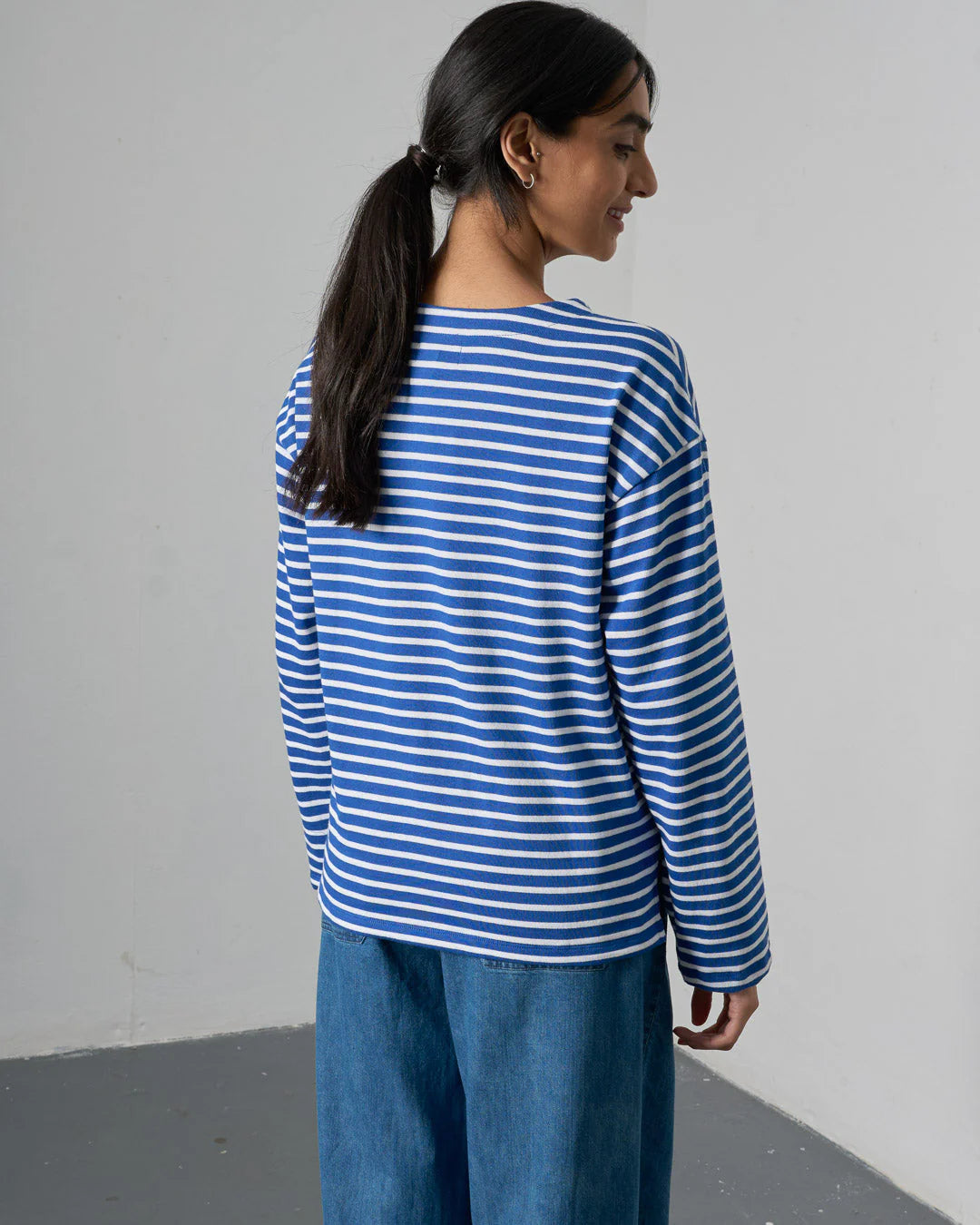 Zoe Relaxed Tee in Blue Stripe | Bibico