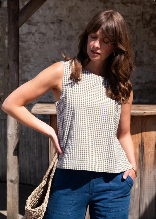 Pippa Blouse in Olive Check | Bibico