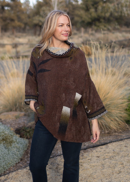 Wool Cowl Top in Brown | Yaza