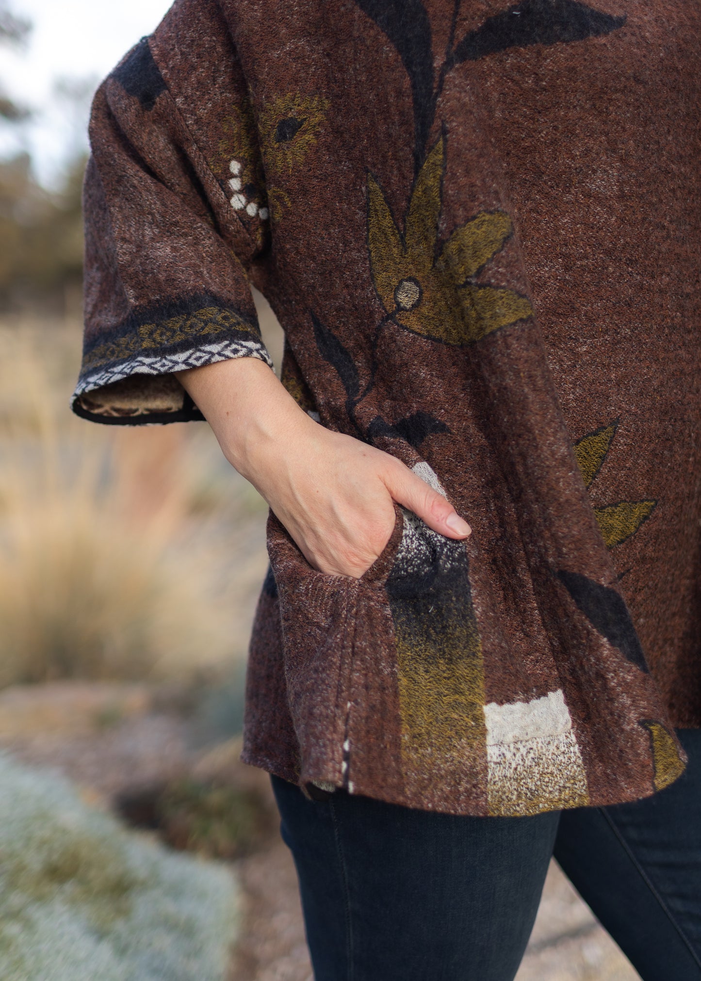 Wool Cowl Top in Brown | Yaza