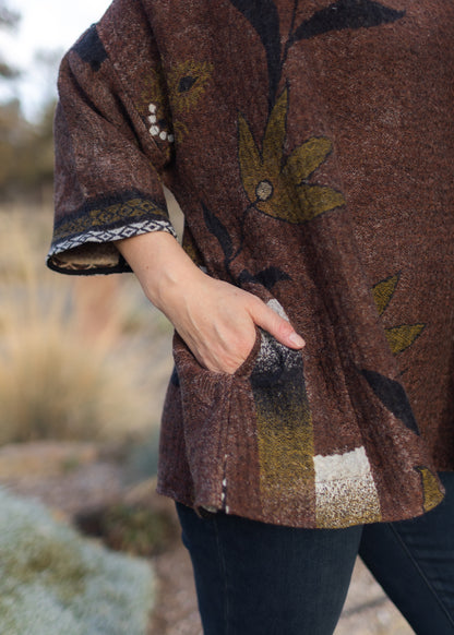 Wool Cowl Top in Brown | Yaza